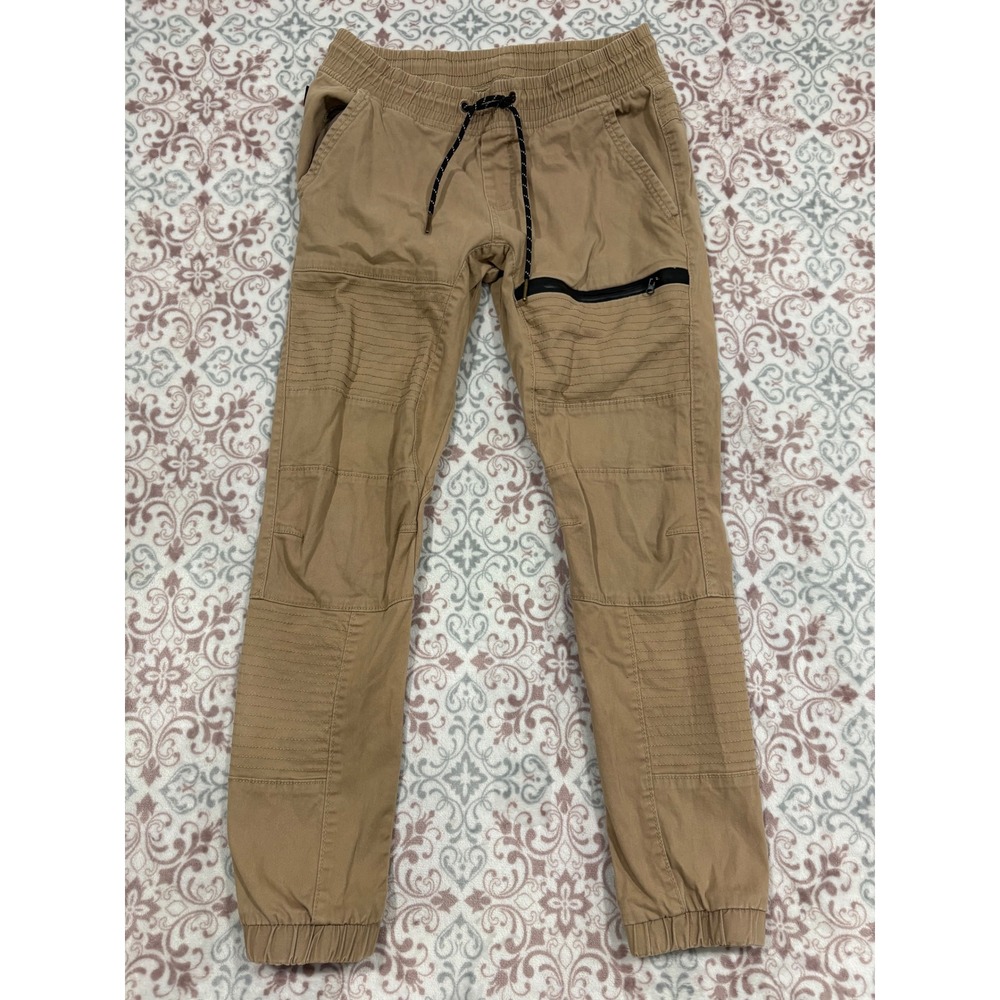 Ring of Fire Mens Moto Jogger Pants Tan Khaki Size M Elastic Waist Streetwear